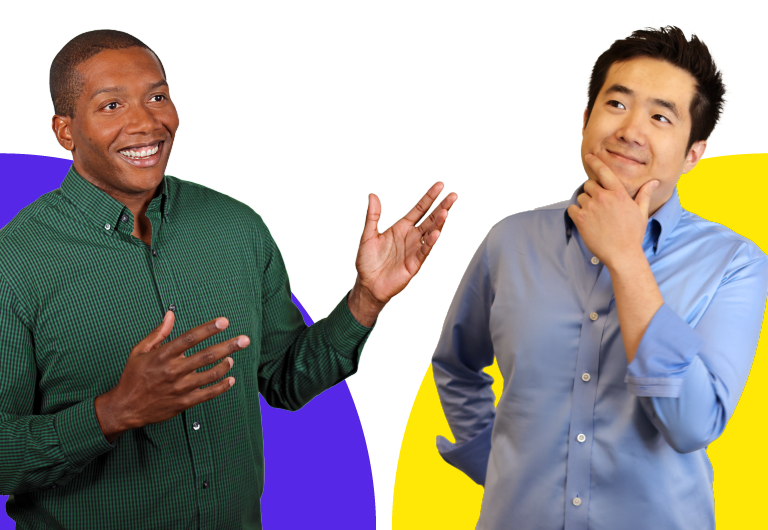 Two men smiling